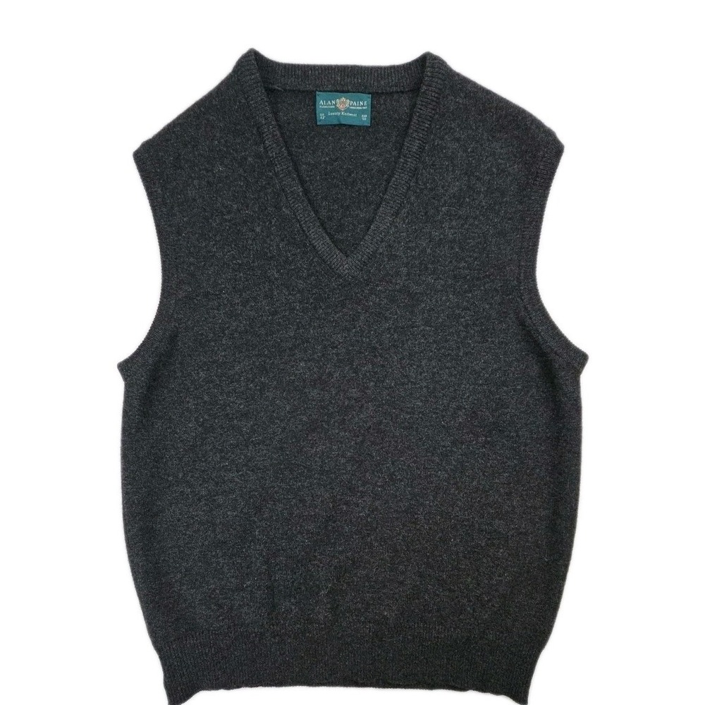 VTG 80s Alan Paine Sweater Vest 100% Lambswool Sleeveless V-Neck Great Britain L
